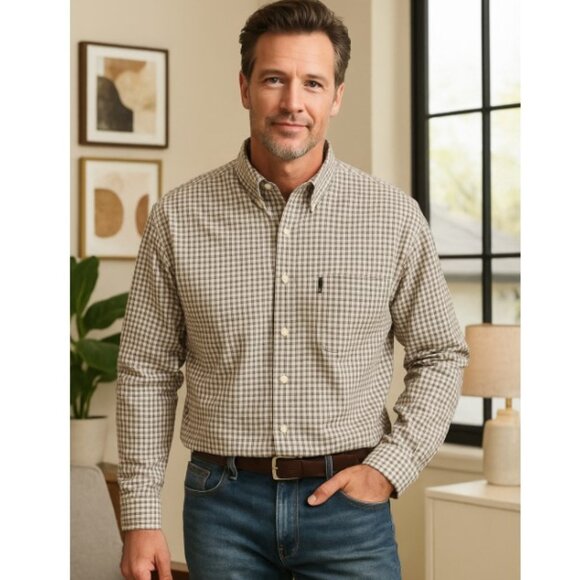 Chaps Ralph Lauren Dress Shirt CRL Vintage Checkered Button Up Mens Size L - Picture 1 of 6